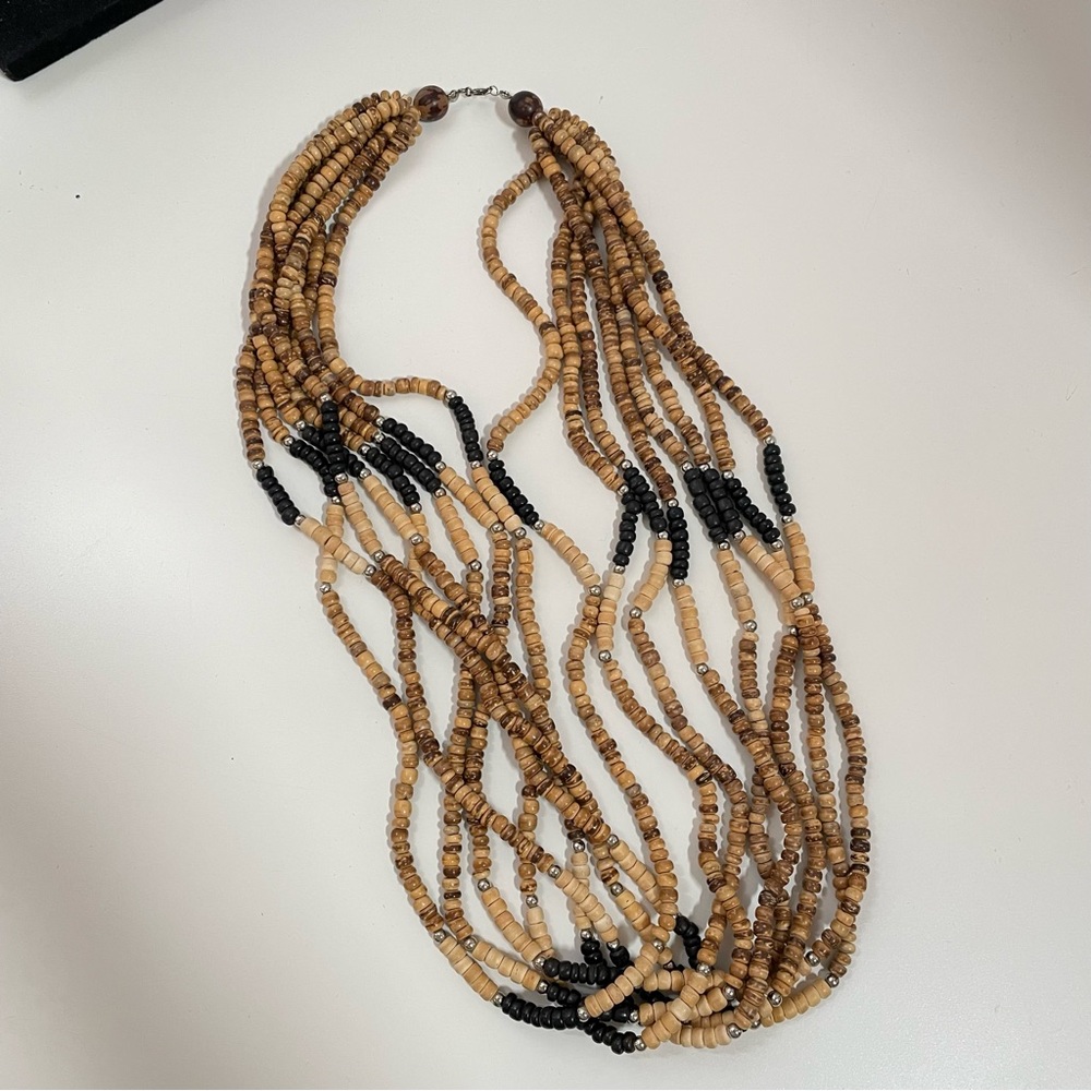 Vintage Real Wood Boho Natural Southwestern Summer Festival Statement Necklace - Picture 3 of 9